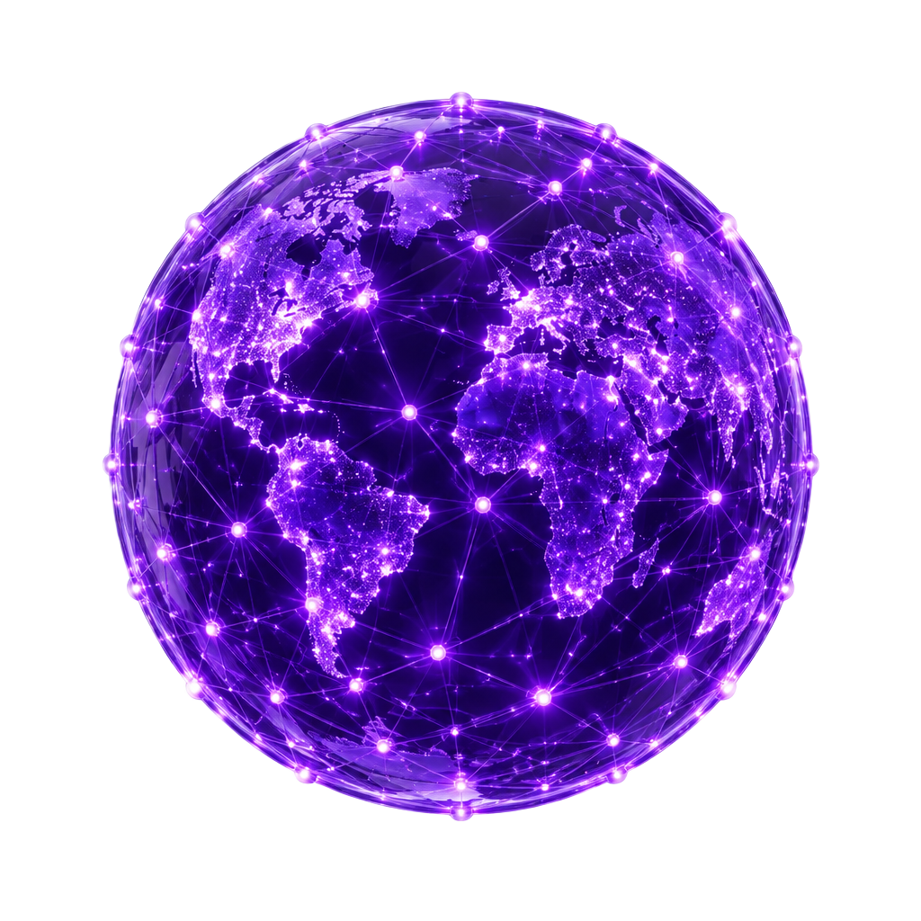 Abstract glowing network of connected nodes representing our global remote team